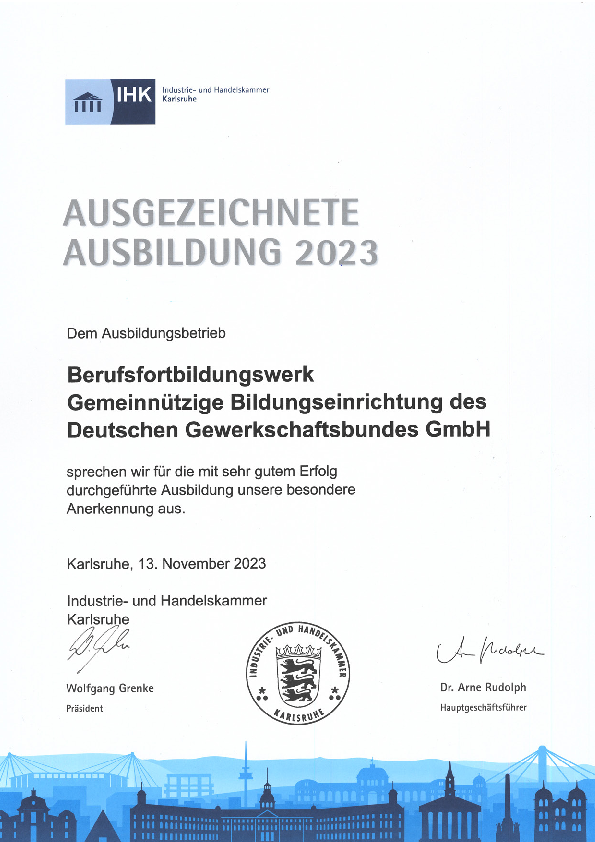 Ausgezeichnete Ausbildung 2023 bfw Sinzheim