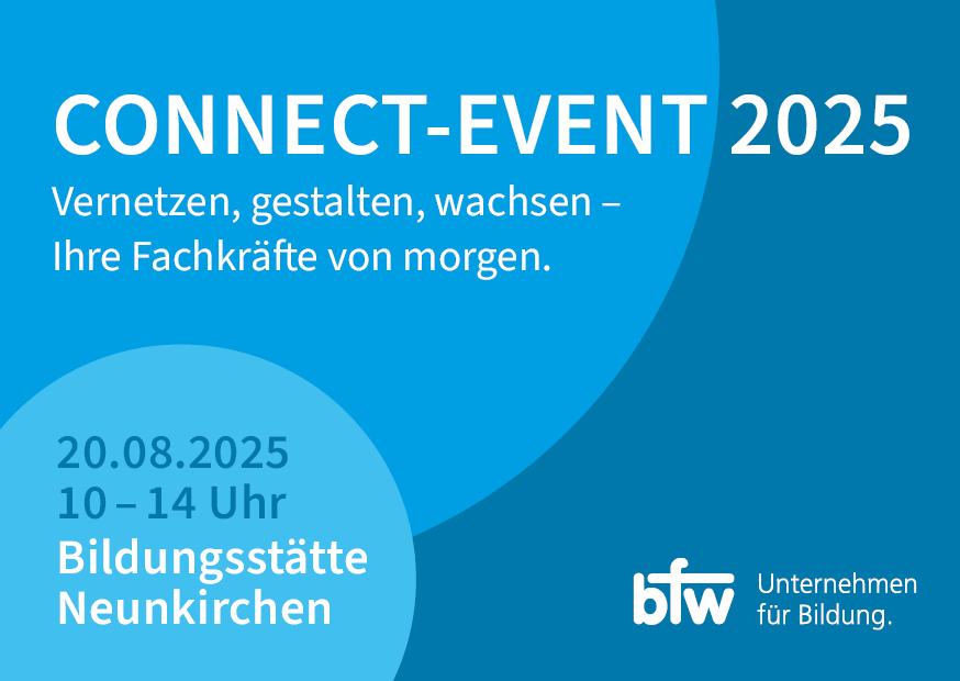 Blauer Font mit weißer Schrift: Connect Event 2025 - 20.08.2025, 10.14 Uhr